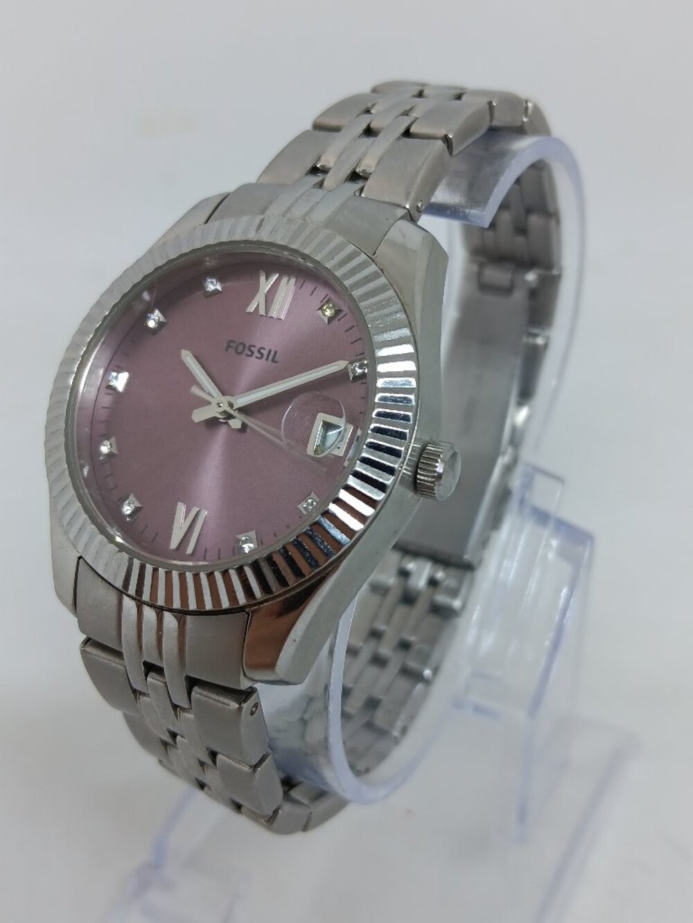 Fossil Scarlette ES4905 Women's 32mm Pink Dial S/Steel Date Watch NEW BATTERY